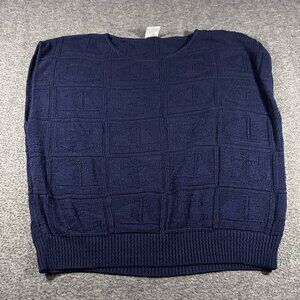 Vintage Sweater Vest Medium Knit Navy Blue XL Cottagecore Sailboat Academia USA
